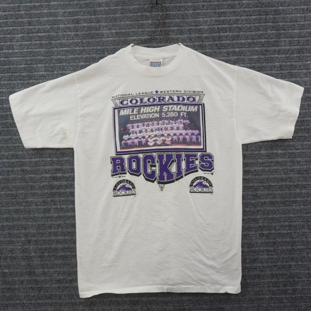 Vintage 90s Sport Attack Colorado Rockies T-Shirt Mens Large White MLB Team